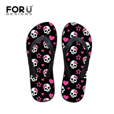 Flip Flops For Thick Feet Women Flat Sandals Brand High Quality Female Summer Flip Flops Skull Rose Women Beach Sandals Slippers Shoes Ladies Footwear