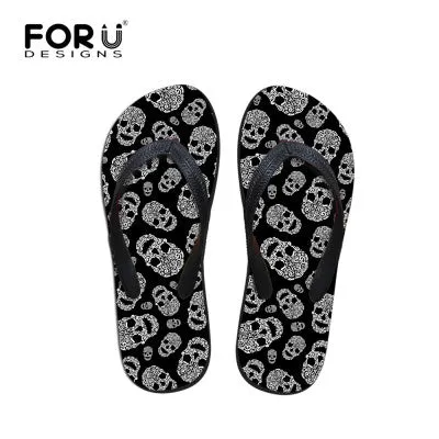 Women Flat Sandals Brand High Quality Female Summer Flip Flops Skull Rose Women Beach Sandals Slippers Shoes Ladies Footwear Flip Flops With Cloth Straps