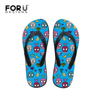 Women Flat Sandals Brand High Quality Female Summer Flip Flops Skull Rose Women Beach Sandals Slippers Shoes Ladies Footwear Sole Support Flip Flops