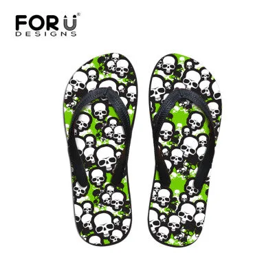 Street Flip Flops Women Flat Sandals Brand High Quality Female Summer Flip Flops Skull Rose Women Beach Sandals Slippers Shoes Ladies Footwear