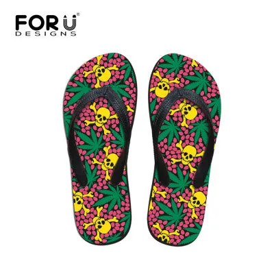Women Flat Sandals Brand High Quality Female Summer Flip Flops Skull Rose Women Beach Sandals Slippers Shoes Ladies Footwear Best Barefoot Flip Flops