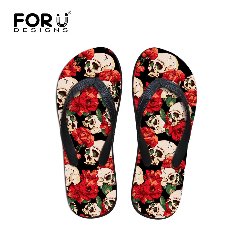 Flip Flops With Glitter Women Flat Sandals Brand High Quality Female Summer Flip Flops Skull Rose Women Beach Sandals Slippers Shoes Ladies Footwear