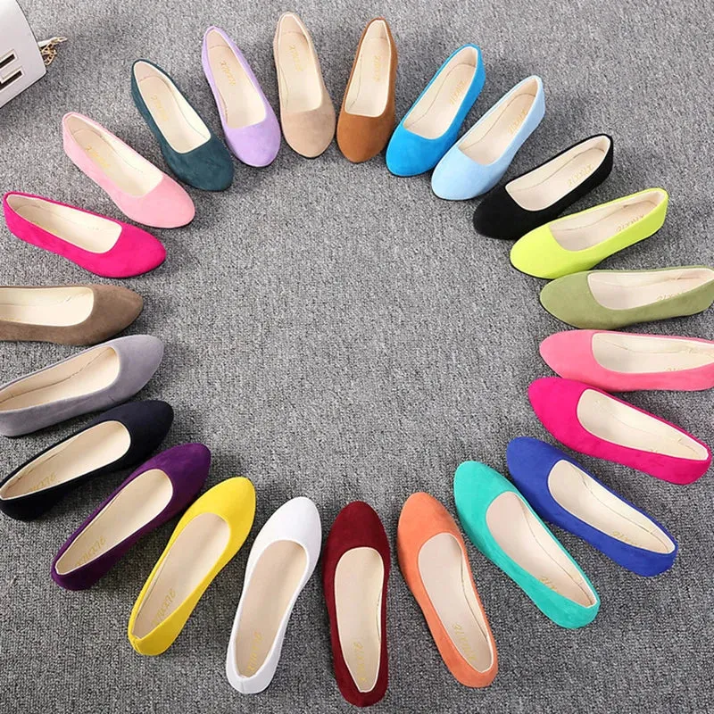 Shoes Leather Loafers Women Flats Slip on Flat Shoe Candy Color Pointed Toe Female Loafers Plus Size Shoes Woman Spring Faux Suede Ladies Ballet Flats