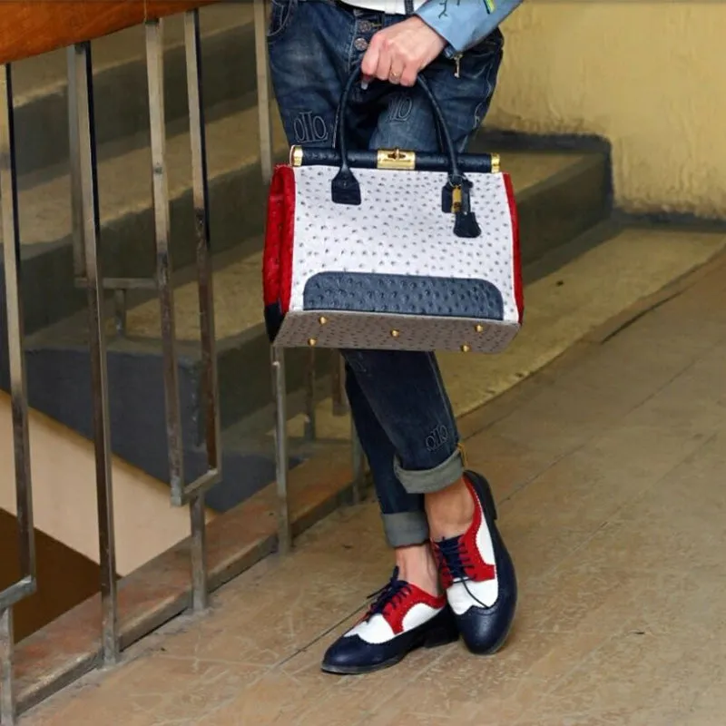 Oxford Derby Women Genuine Leather Oxford Shoes Woman Flats Handmade Vintage Retro Lace Up Loafers Brown Casual S