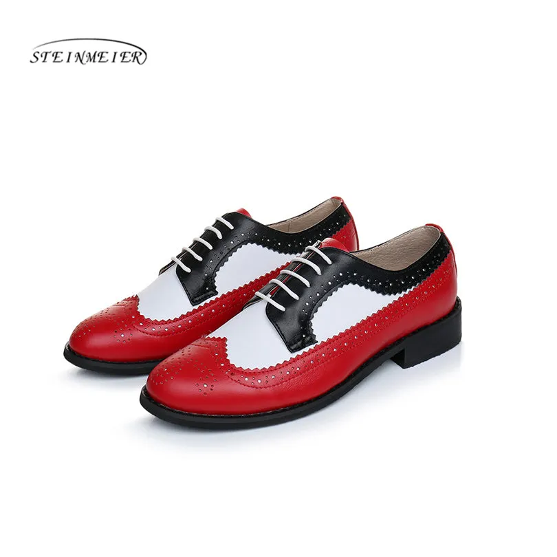 Women Genuine Leather Oxford Shoes Woman Flats Handmade Vintage Retro Lace Up Loafers Brown Casual S Zerogrand Stitchlite Wingtip Oxfords