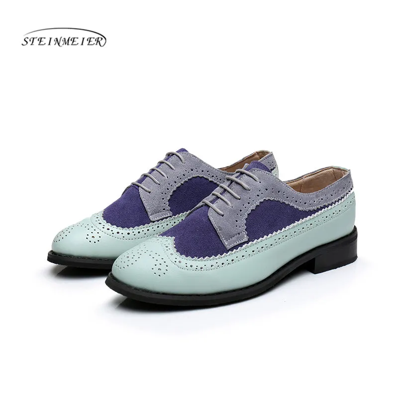 Oxford Shoes And Chinos Women Genuine Leather Oxford Shoes Woman Flats Handmade Vintage Retro Lace Up Loafers Brown Casual S