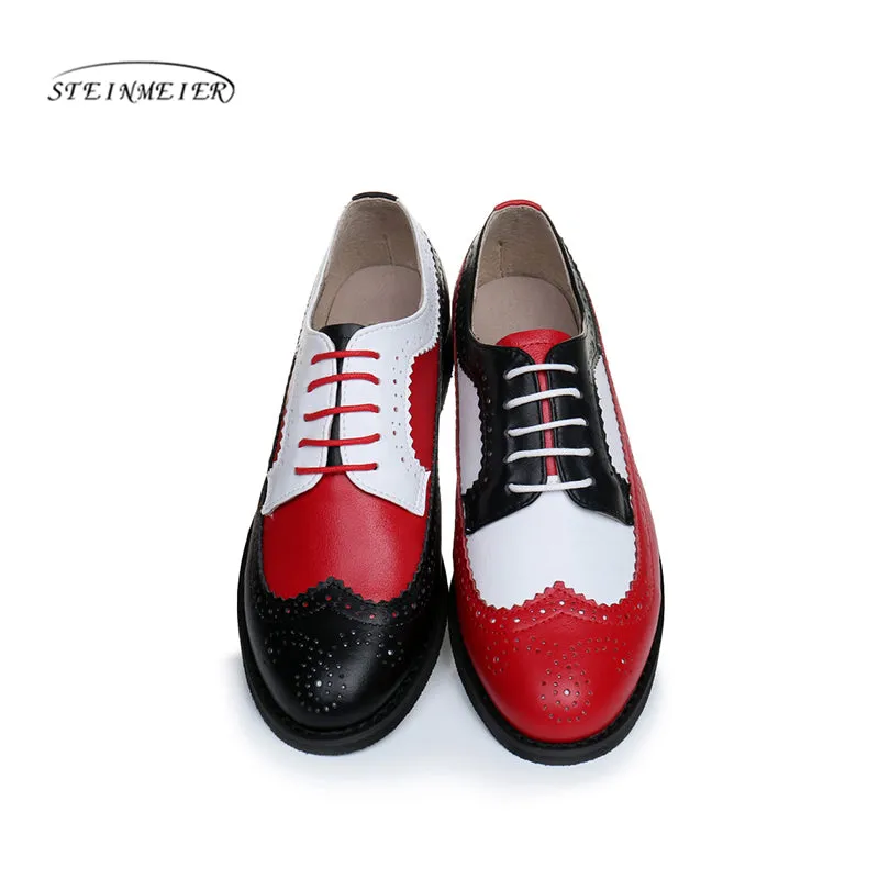 Women Genuine Leather Oxford Shoes Woman Flats Handmade Vintage Retro Lace Up Loafers Brown Casual S Dress Shoes Oxfords