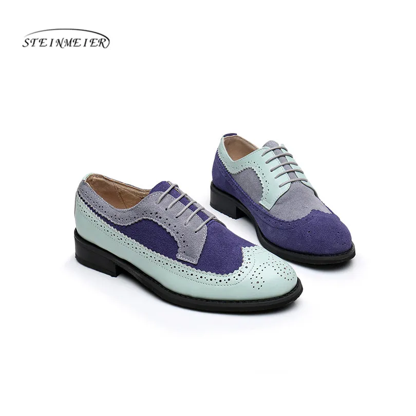 Payless Shoes Saddle Oxfords Women Genuine Leather Oxford Shoes Woman Flats Handmade Vintage Retro Lace Up Loafers Brown Casual S