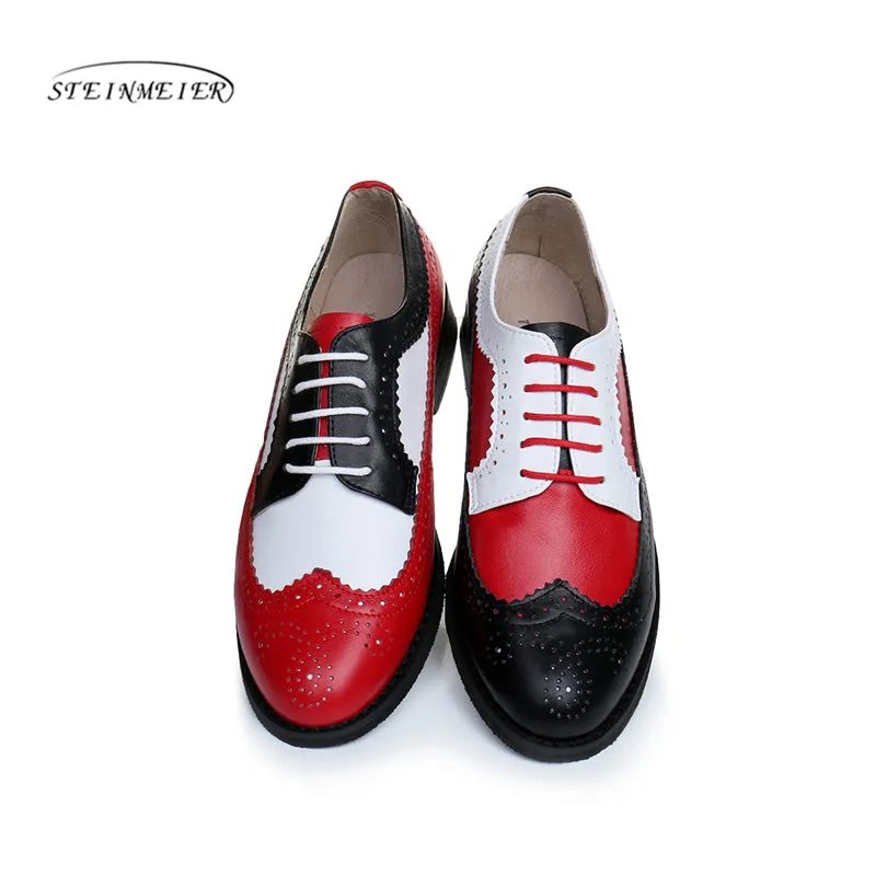 Women Genuine Leather Oxford Shoes Woman Flats Handmade Vintage Retro Lace Up Loafers Brown Casual S Brogue Vs Oxford Vs Derby