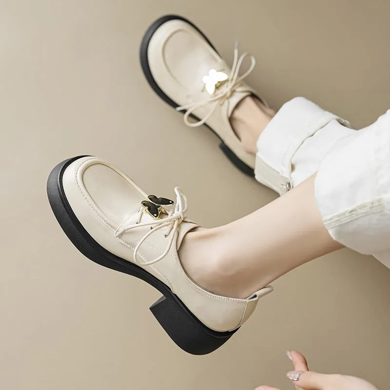 Monkey Feet Oxfords Women Handmade Genuine Leather Derby Shoes Brown/White/Black