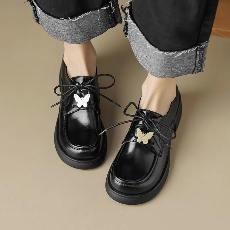 Women Handmade Genuine Leather Derby Shoes Brown/White/Black Emma Oxfords