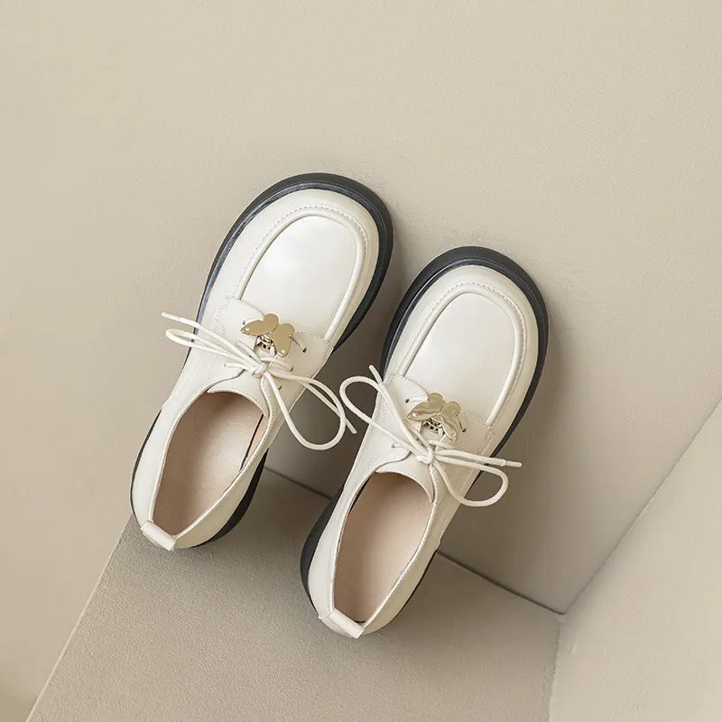 Jazz Oxfords Women Handmade Genuine Leather Derby Shoes Brown/White/Black