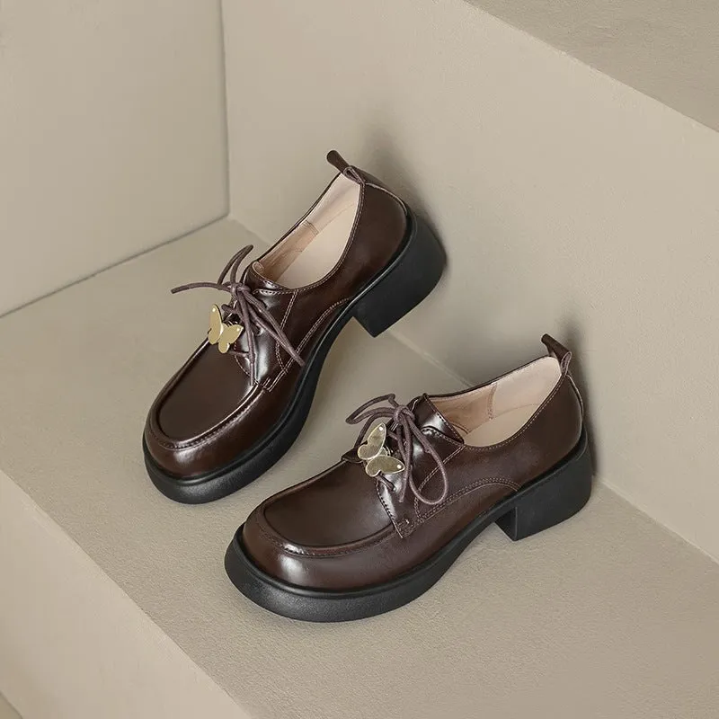 Women Handmade Genuine Leather Derby Shoes Brown/White/Black Eddie Bauer Oxfords