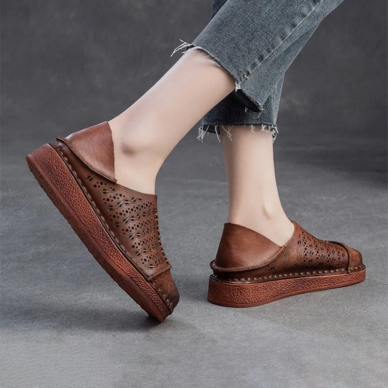 Women Handmade Leather Loafers Mori Girl Shoes Round Toe Retro Flat Shoes Apricot/Coffee Florsheim Highland Canvas Plain Toe Oxfords