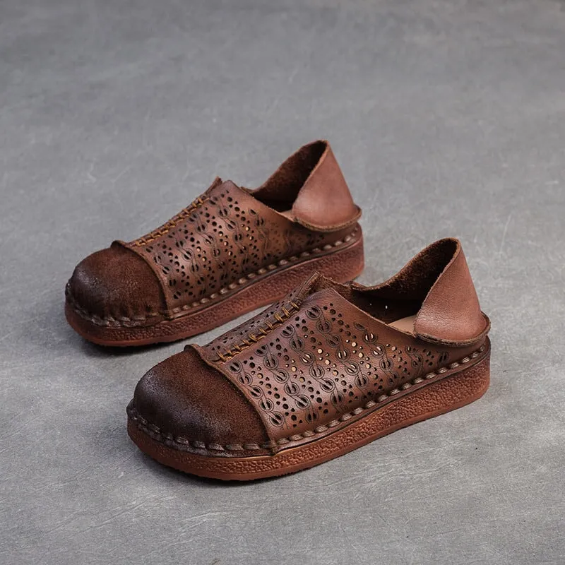 Women Handmade Leather Loafers Mori Girl Shoes Round Toe Retro Flat Shoes Apricot/Coffee Billy Low-top Oxfords