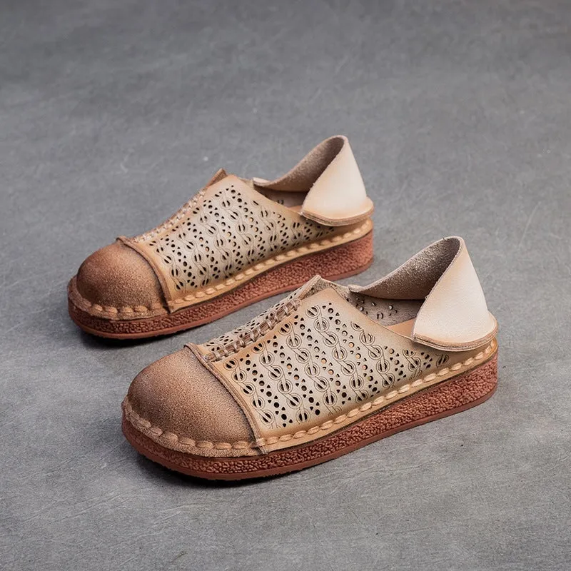 Women Handmade Leather Loafers Mori Girl Shoes Round Toe Retro Flat Shoes Apricot/Coffee Thorton Plain Toe Oxfords