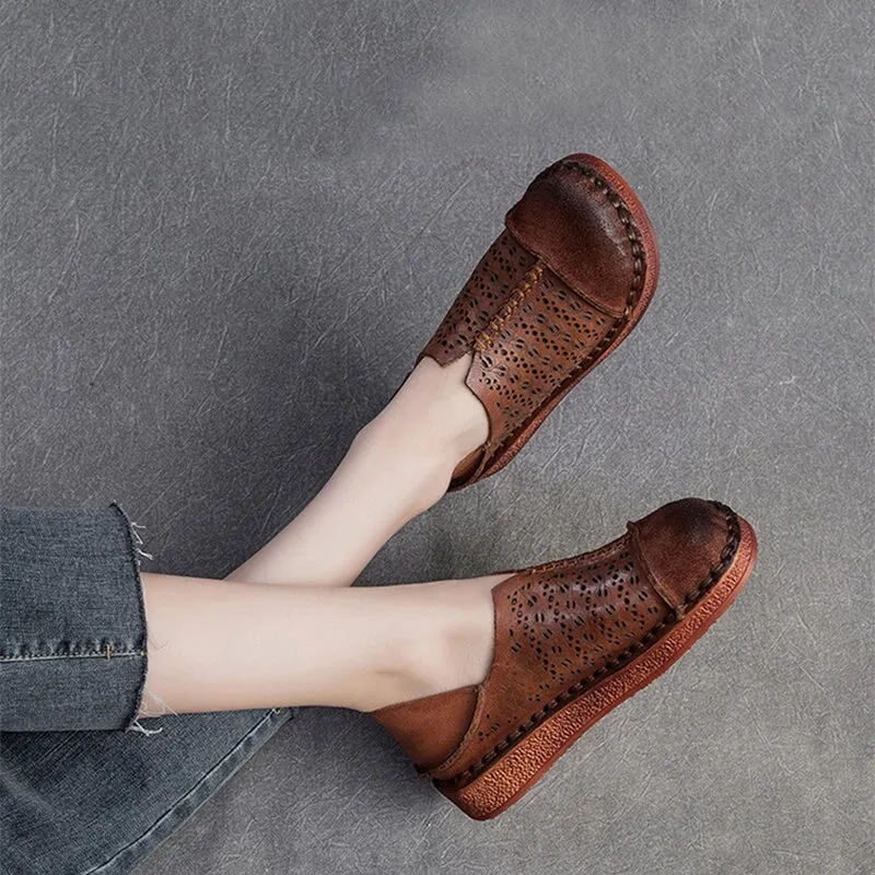 Chinos With Oxford Shoes Women Handmade Leather Loafers Mori Girl Shoes Round Toe Retro Flat Shoes Apricot/Coffee