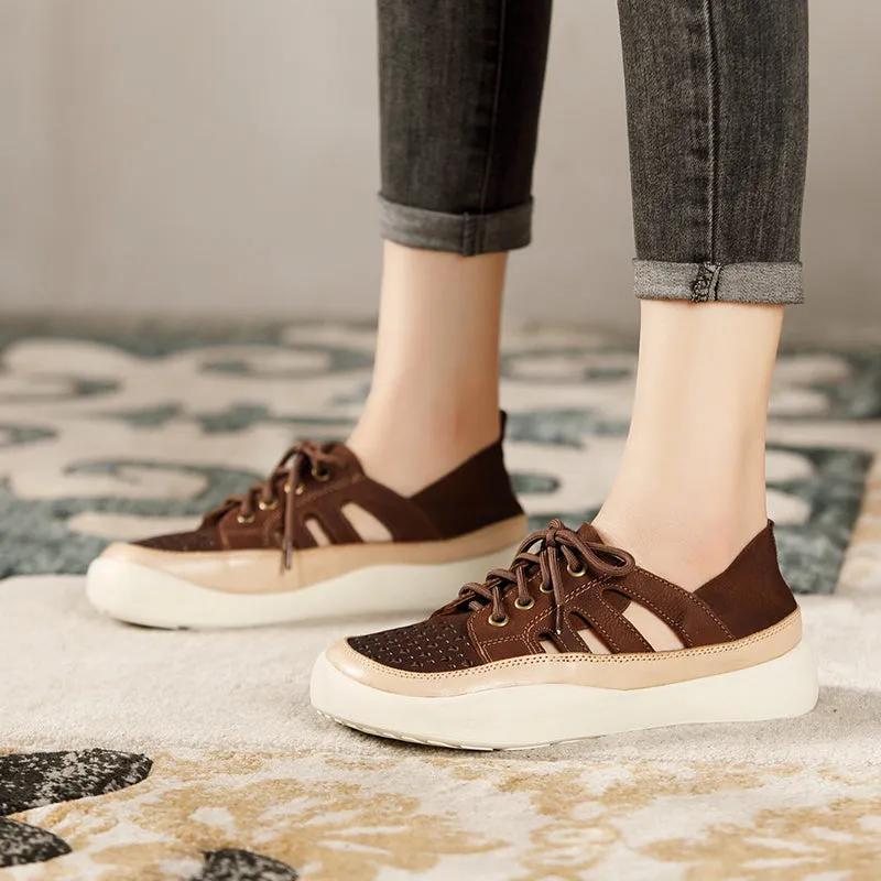 Women Handmade Leather Sneakers For Summer Brown/Coffee Go-to Wingtip Oxford