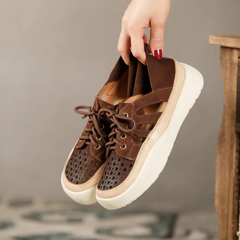 Women Handmade Leather Sneakers For Summer Brown/Coffee West End Oxford