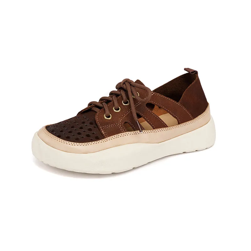And Brown Oxfords Women Handmade Leather Sneakers For Summer Brown/Coffee