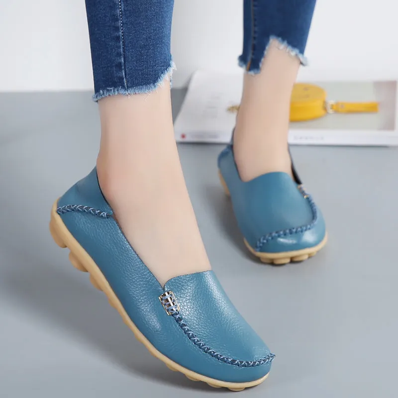 Steel Toe Oxfords Women Loafers Sheos Ballet Flats Ladies Shoes Genuine Leather Female Spring Moccasins Casual Balleri
