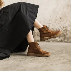 Oxfords With Arch Support Women Retro Martin Boots Lace Up Soft Leather Oxford  Casual Walking Booties Brown/Black