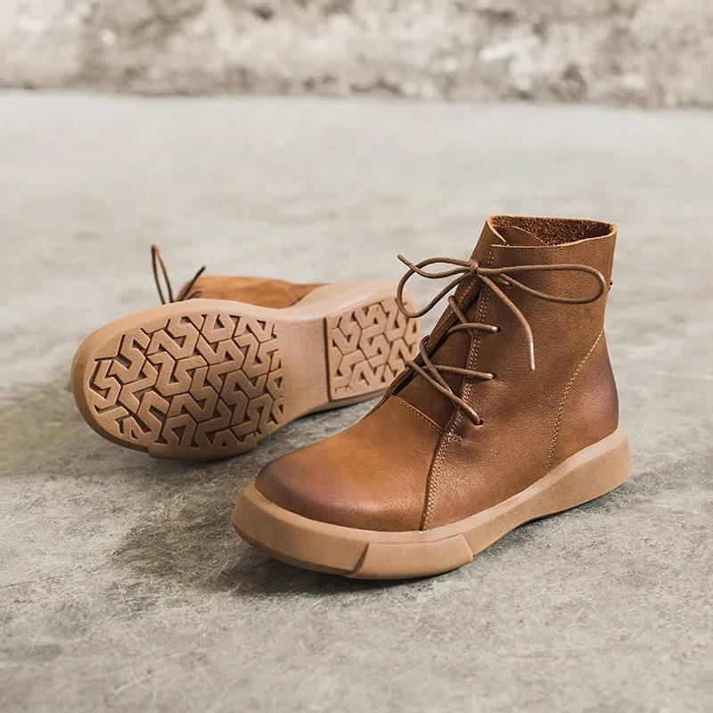 And Brown Oxfords Women Retro Martin Boots Lace Up Soft Leather Oxford  Casual Walking Booties Brown/Black