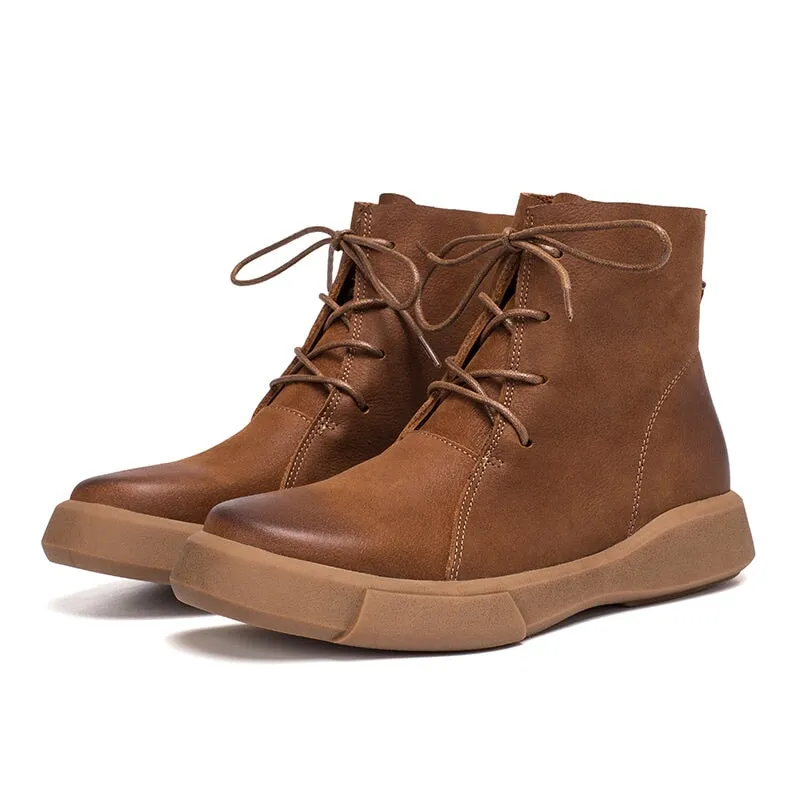 Neutral Oxfords Women Retro Martin Boots Lace Up Soft Leather Oxford  Casual Walking Booties Brown/Black