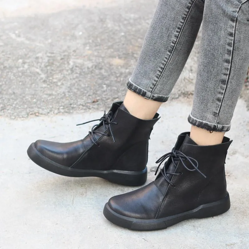 Outfits With Oxford Shoes Women Retro Martin Boots Lace Up Soft Leather Oxford  Casual Walking Booties Brown/Black