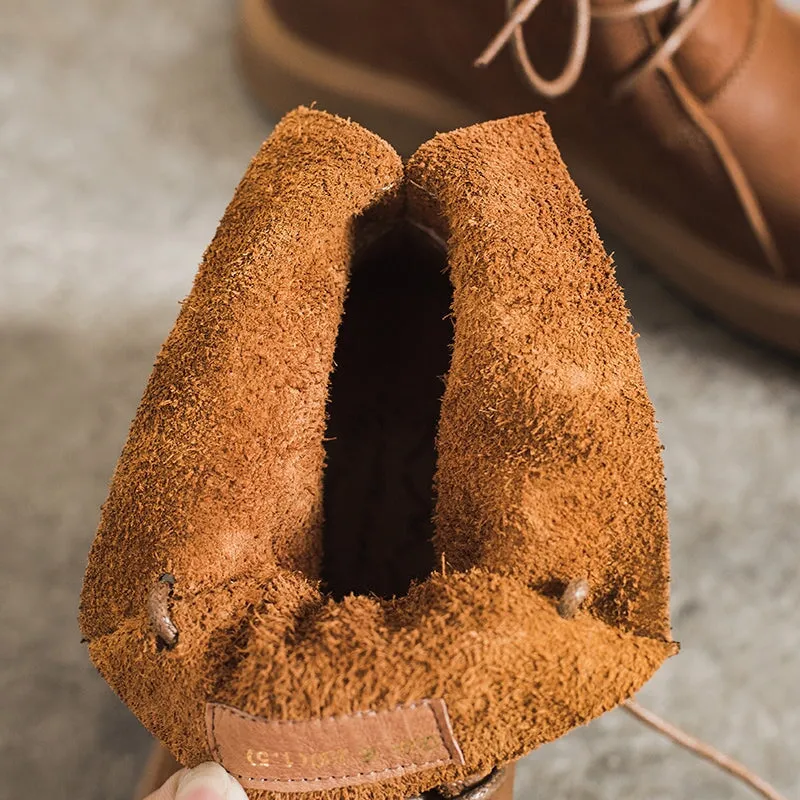 Short Sleeve Oxford Shirts Women Retro Martin Boots Lace Up Soft Leather Oxford  Casual Walking Booties Brown/Black