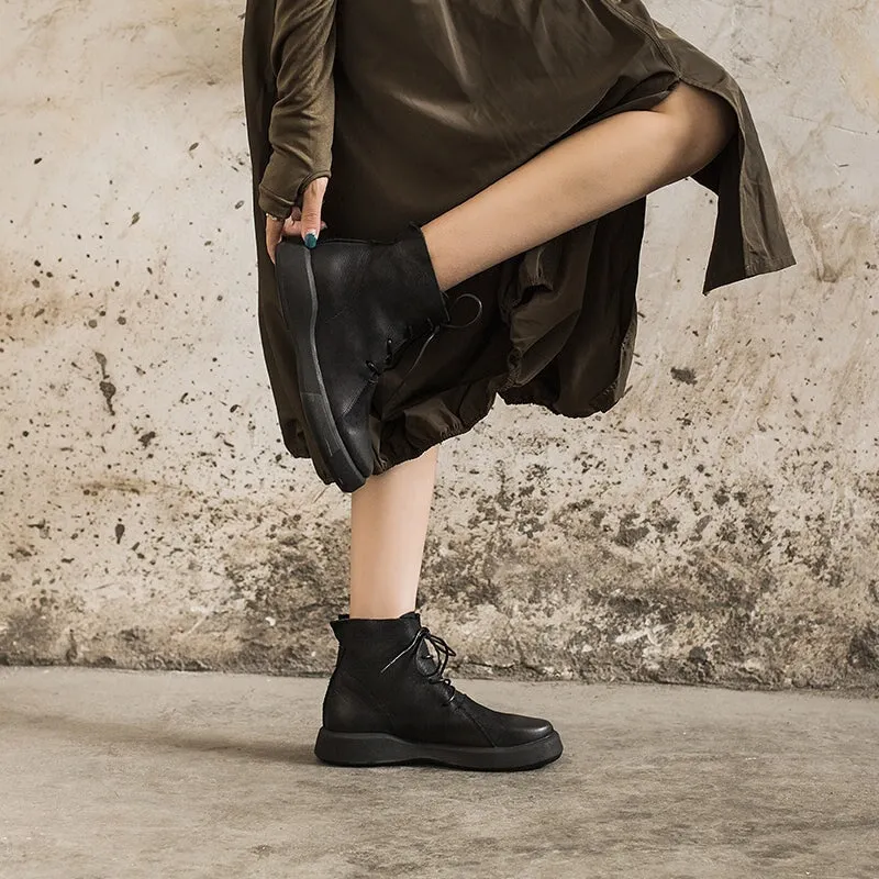 J Crew Oxfords Women Retro Martin Boots Lace Up Soft Leather Oxford  Casual Walking Booties Brown/Black