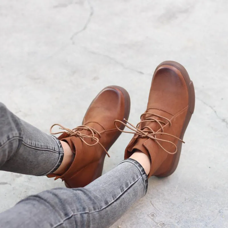 Brogues Vs Oxfords Vs Derby Women Retro Martin Boots Lace Up Soft Leather Oxford  Casual Walking Booties Brown/Black