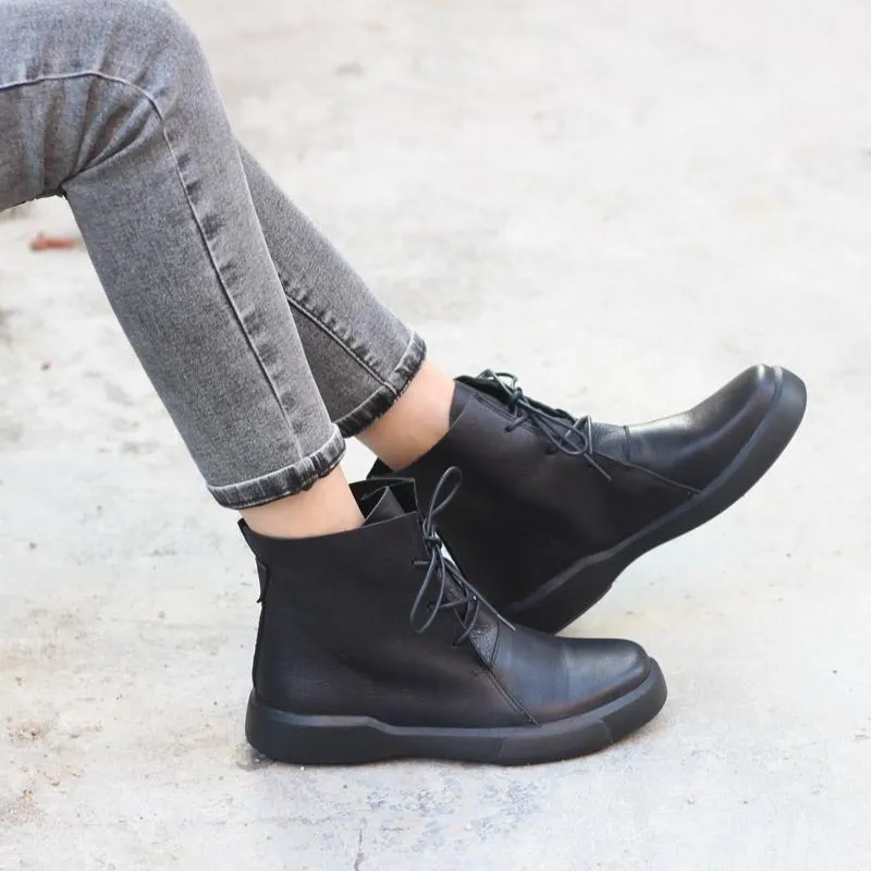 Keen Oxford Women Retro Martin Boots Lace Up Soft Leather Oxford  Casual Walking Booties Brown/Black