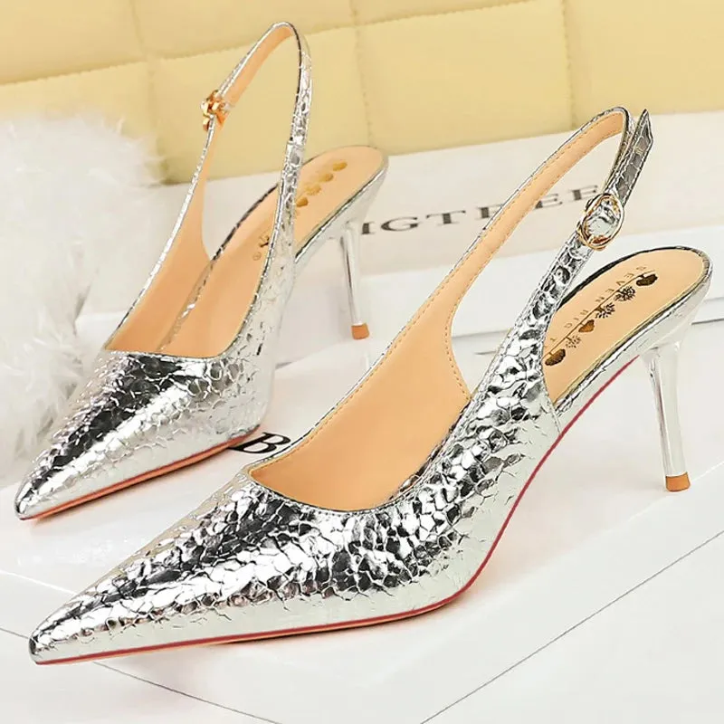 Women Sandals Patent Leather Design Pumps Fashion Heels Biking With Sandals