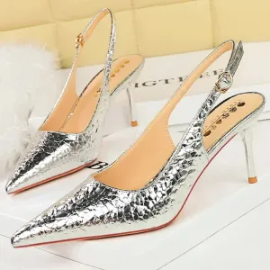 Women Sandals Patent Leather Design Pumps Fashion Heels Pearl Heel Sandals