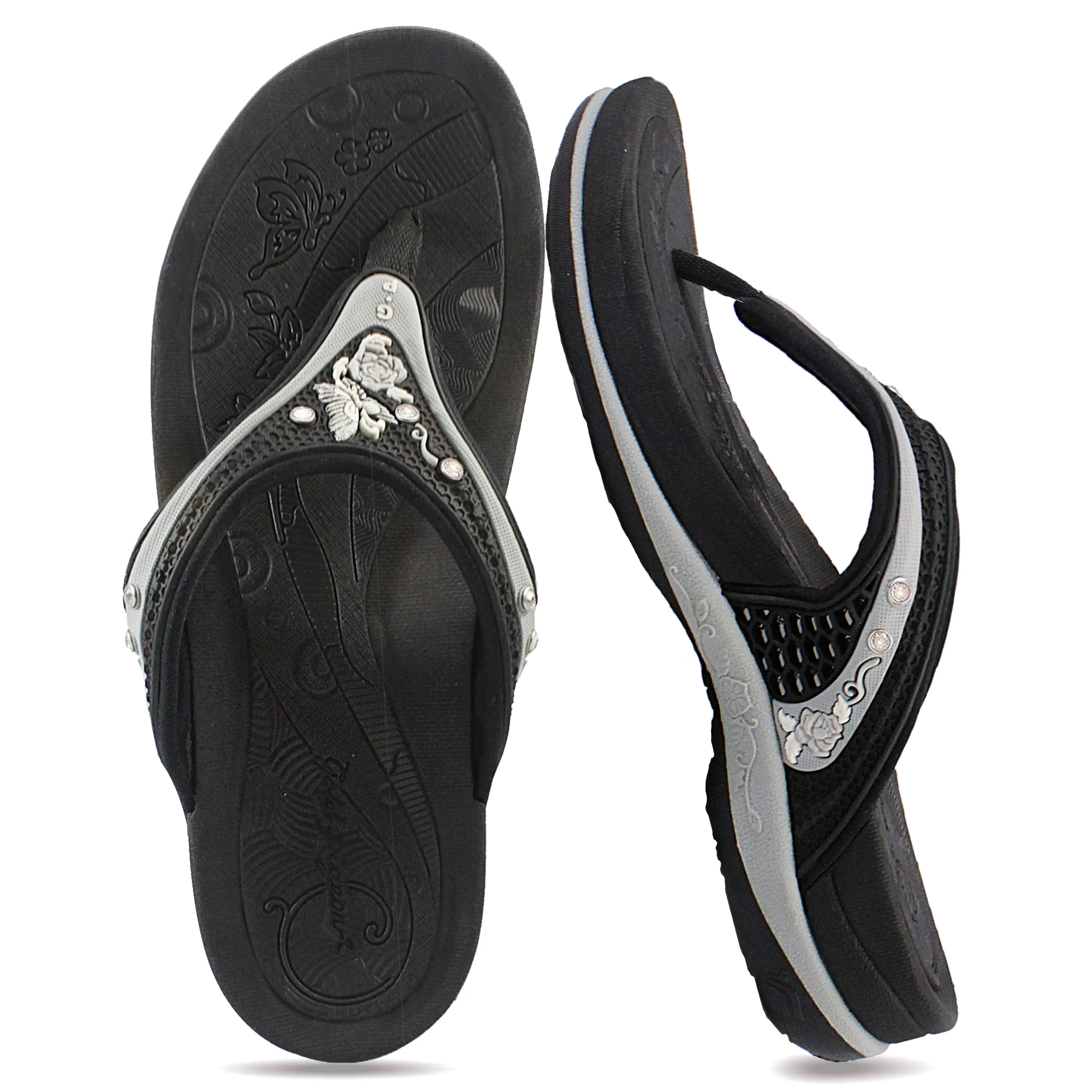 Women Signature: 5893 Black Strip Flip Flop