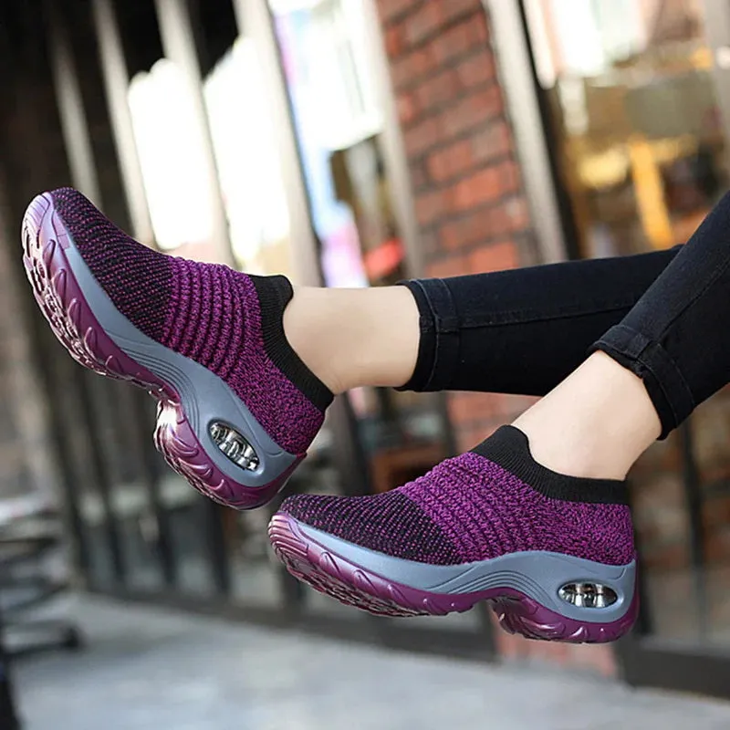 Sneakers Leather Slip On Women Slip-on Sneakers. Breathable, Mesh, Casual, Platform Shoes