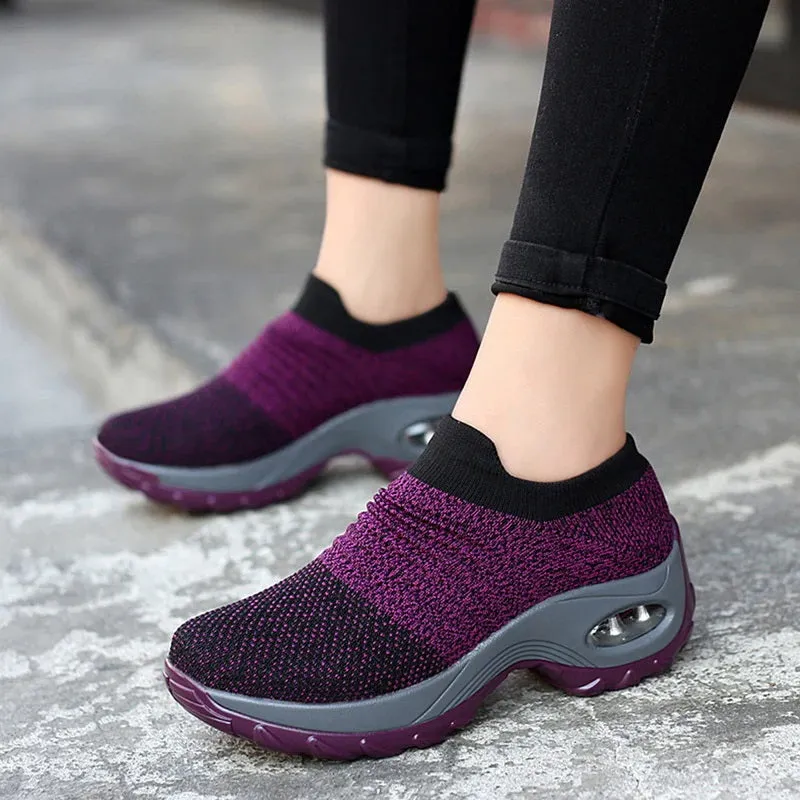 Women Slip-on Sneakers. Breathable, Mesh, Casual, Platform Shoes Alxander Mcqueen Sneakers
