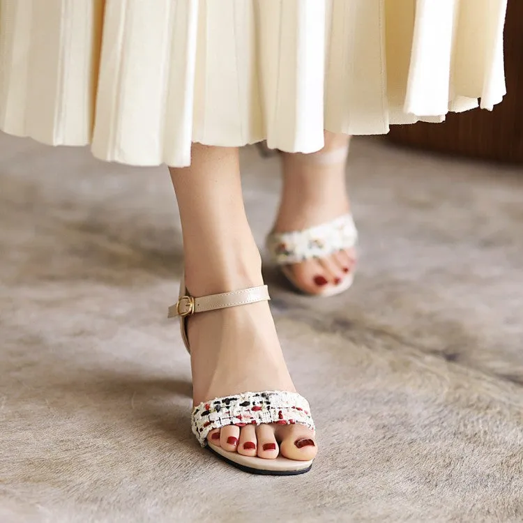 Thong Sandals Heels Women's Ankle Strap Buckle Block Heel Sandals