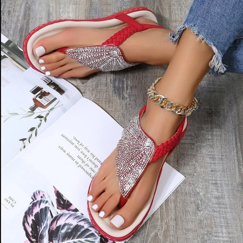 Chacos Lowdown Flip Flops Women's Bohemian Style Half Shell Rhinestone Summer Beach Sandals