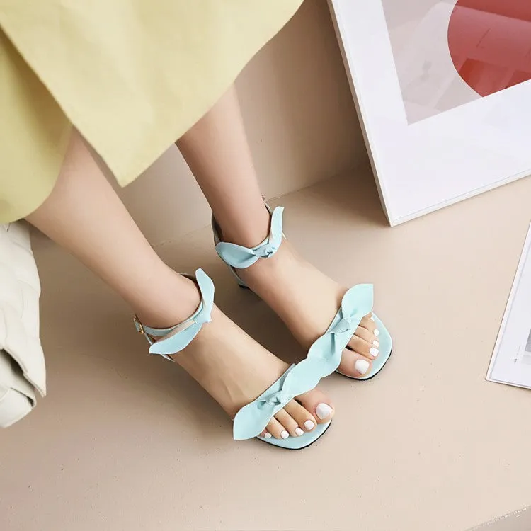 Sandals For Older Women's  Butterfly Knot Block Heel Sandals