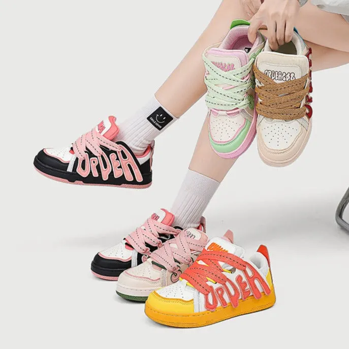Women's Casual Platform Board Shoes Cartoon Letters Sneakers Non Slippery Sneakers