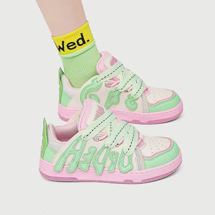 Childrens Sneakers Women's Casual Platform Board Shoes Cartoon Letters Sneakers