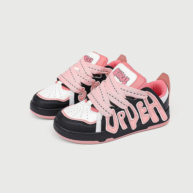 Preschool Sneakers Women's Casual Platform Board Shoes Cartoon Letters Sneakers