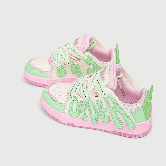 Light Walking Sneakers Women's Casual Platform Board Shoes Cartoon Letters Sneakers