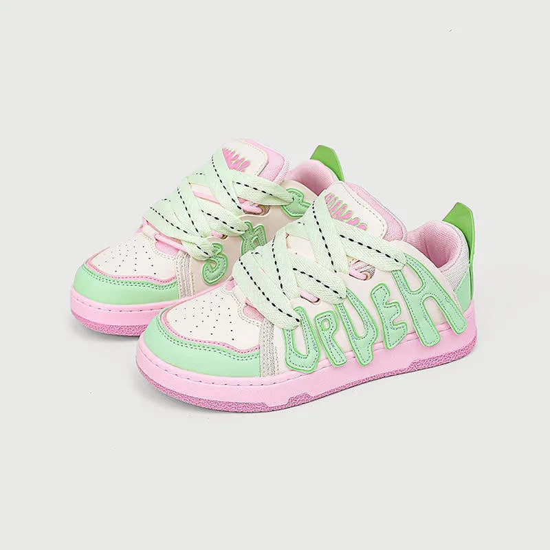 Summit Sneakers Women's Casual Platform Board Shoes Cartoon Letters Sneakers