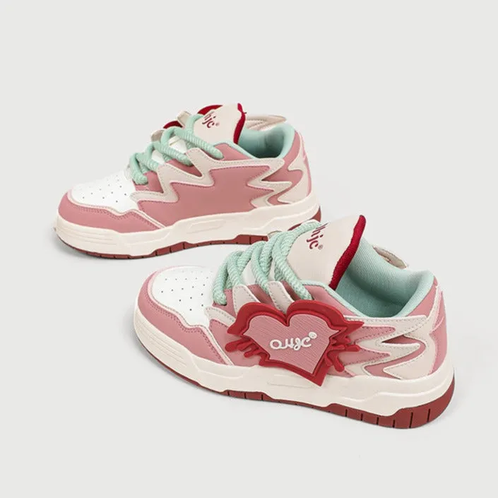 Women's Casual Platform Board Shoes Sweet Heart Sneakers Wide Toe Box Walking Sneakers