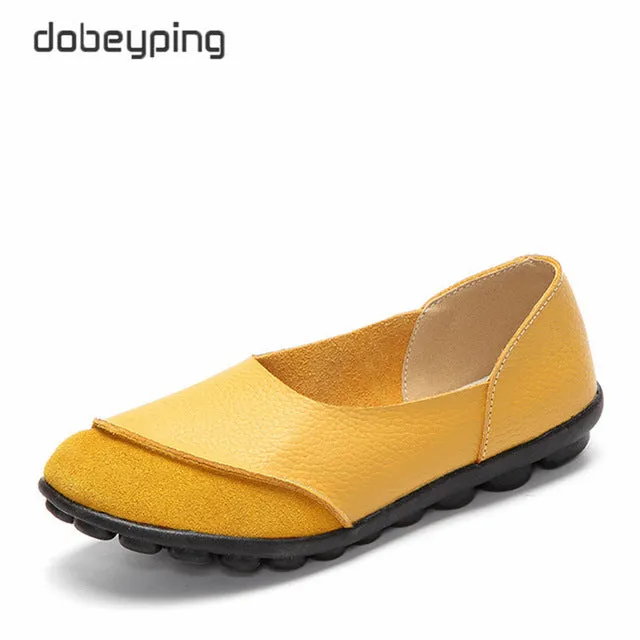 Women's Casual Shoes Soft Genuine Leather Female Flats Non-Slip Woman Loafers Leisure Slip-On Boat Shoe Plus Size 35-43 Classy Loafers