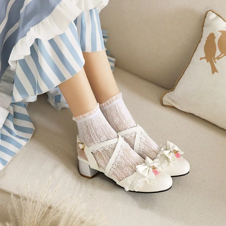 Women's Closed Toe Lolita Lace Butterfly Knot Round Toe Block Heel Sandals Sandals Rewards