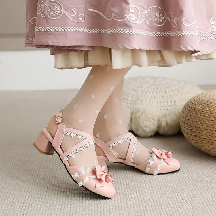 Alo Sandals Women's Closed Toe Lolita Lace Butterfly Knot Round Toe Block Heel Sandals